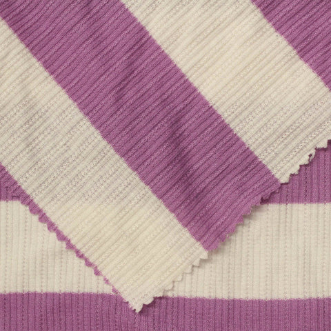 Purple Horizontal-Stripe Interlock Knit, Poly-Viscose, 181 gsm