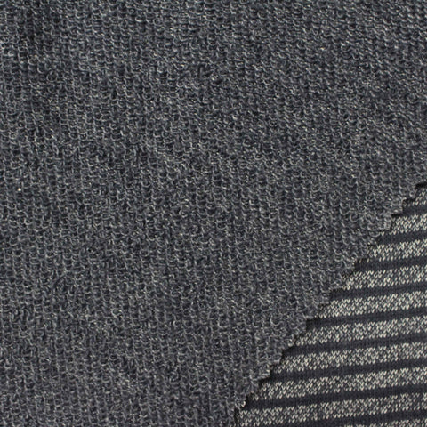 Dark Grey Horizontal-Stripe French Terry, Cotton-Poly, 260 gsm