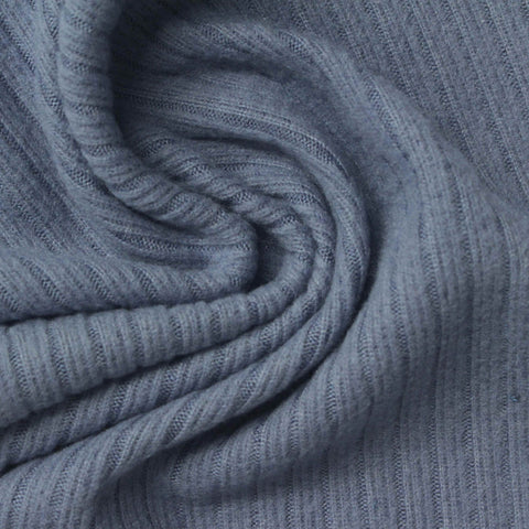 Polyester Viscose Stretch Rib Knit Fabric, 290 gsm, 145 cm — Blue