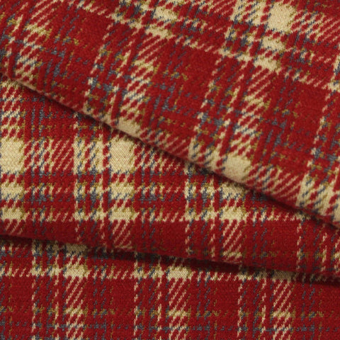 Red Plaid Interlock Knit, Poly-Viscose, 375 gsm