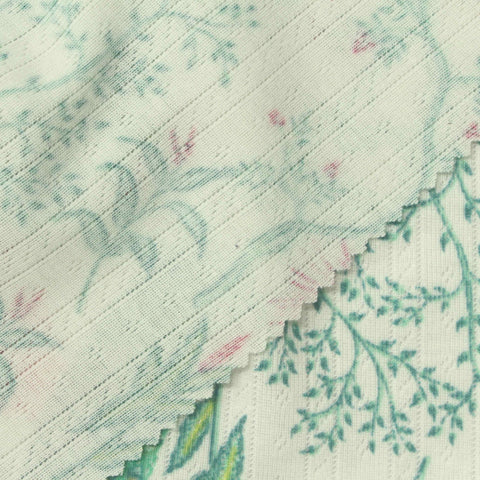 Green Leaves Rib Knit, Polyester, 208 gsm