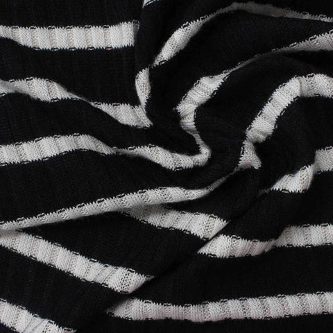 Black Horizontal-Stripe Jersey Knit, Poly-Viscose, 200 gsm