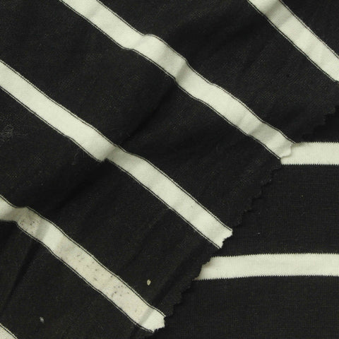 Black Horizontal-Stripe Jersey Knit, Viscose, 160 gsm, 175 cm