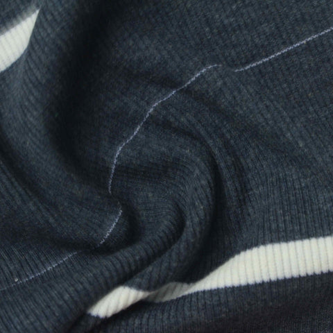 Dark Grey Stripe Rib Knit, Cotton-Poly