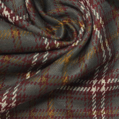 Grey Plaid Interlock Knit, Poly-Viscose, 240 gsm