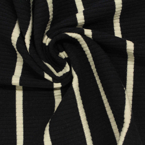 Black Vertical-Stripe Rib Knit, Cotton-Viscose