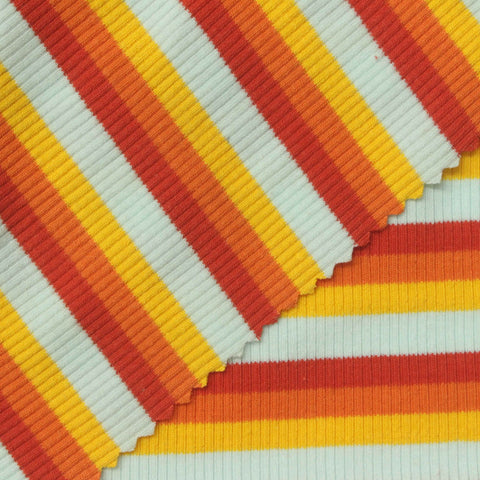 Light Blue Horizontal-Stripe Rib Knit, Cotton-Poly
