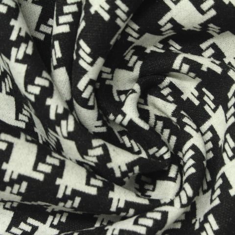 Black Houndstooth Jacquard, Poly-Viscose, 393 gsm