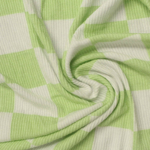Bold Plaid Viscose Stretch Rib Knit Fabric, 220 gsm, 170 cm — Green
