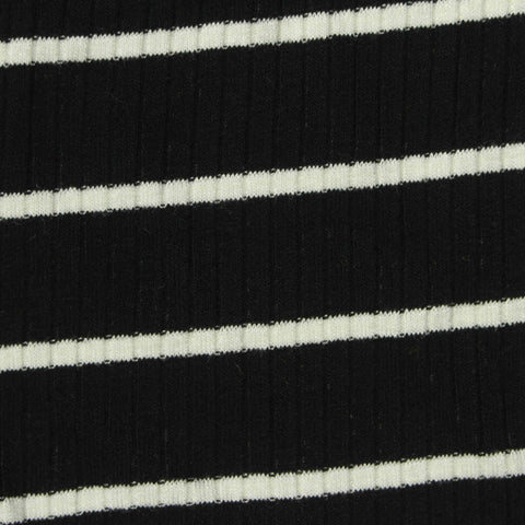 Black Horizontal-Stripe Rib Knit, Viscose-Poly, 230 gsm
