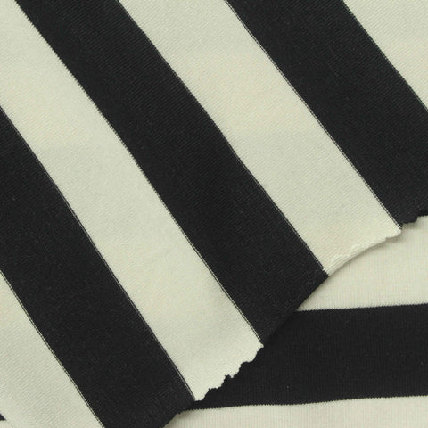 Black Horizontal-Stripe Jersey Knit, Tencel Lyocell, 230 gsm