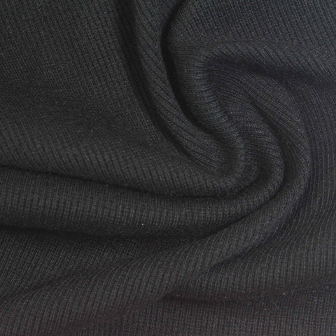 Black Ribbed Rib Knit, Poly-Cotton