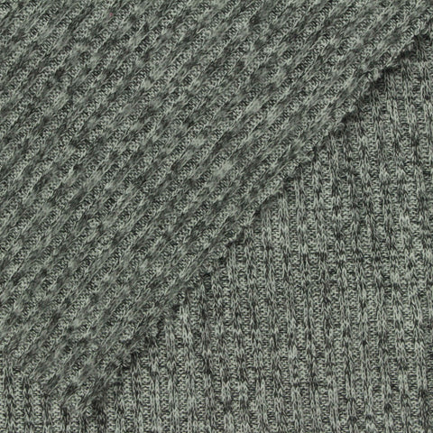 Heathered Grey Marl Rib Knit, Polyester, 245 gsm, 170 cm