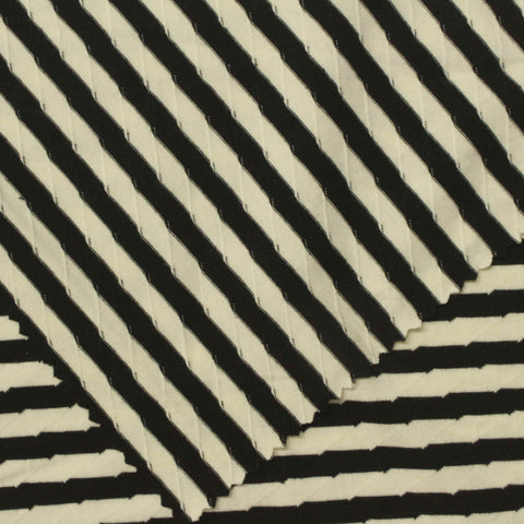 Black Horizontal-Stripe Jacquard, Viscose-Poly