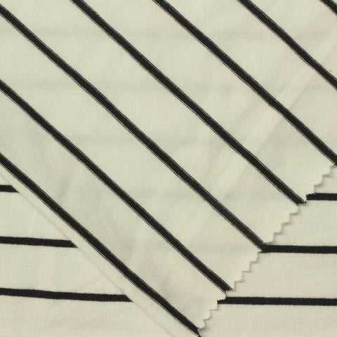 Off-White Horizontal-Stripe Jersey Knit, Viscose, 250 gsm