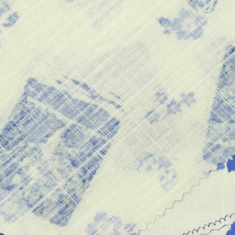 Blue Scattered-Flower Woven, Viscose-Linen