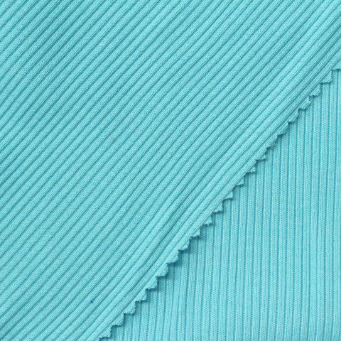 Polyester Cotton Blend Rib Knit Fabric, 298 gsm, 124 cm — Blue