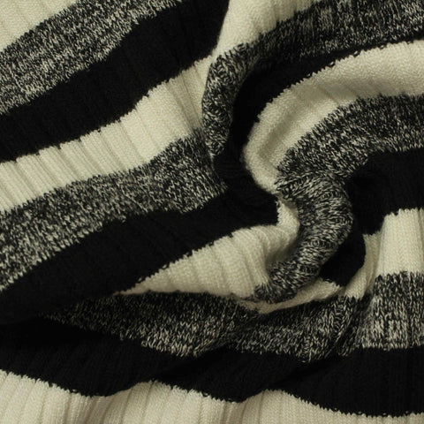 Black Horizontal-Stripe Rib Knit, Poly-Viscose, 250 gsm, 150 cm