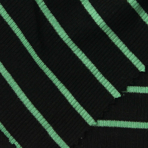 Black Horizontal-Stripe Rib Knit, Viscose, 190 gsm