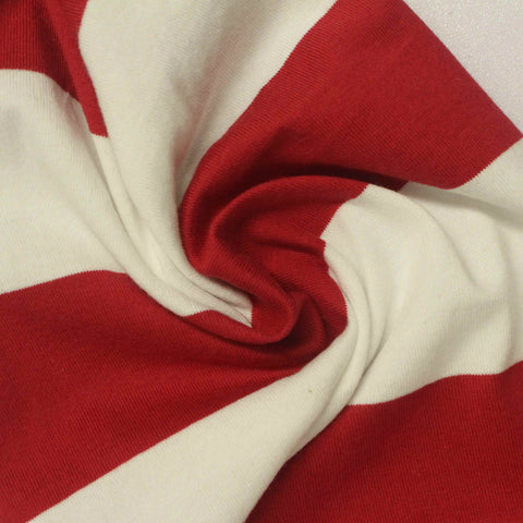Red Horizontal-Stripe Jersey Knit, Cotton, 200 gsm