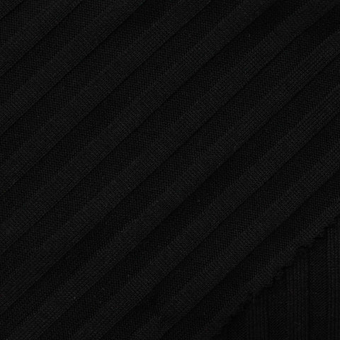 Polyester Viscose Stretch Rib Knit Fabric, 255 gsm, 165 cm — Black