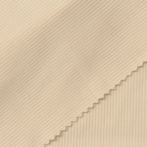 Modal Polyester Stretch Rib Knit Fabric, 405 gsm, 10 cm — Beige