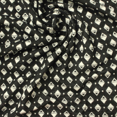 White Geometric-Square Jersey Knit, Viscose