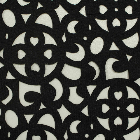 Black Floral Scuba Knit, Polyester, 200 gsm