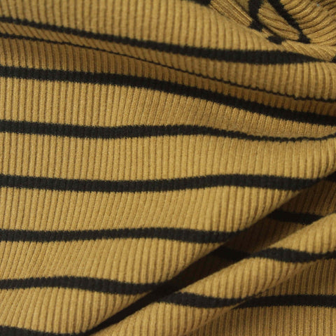 Mustard Horizontal-Stripe Rib Knit, Polyester