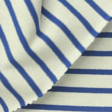 Blue Horizontal-Stripe Jersey Knit, Cotton, 215 gsm