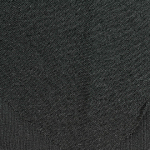 Brushed Polyester Stretch Rib Knit Fabric, 250 gsm, 160 cm — Black