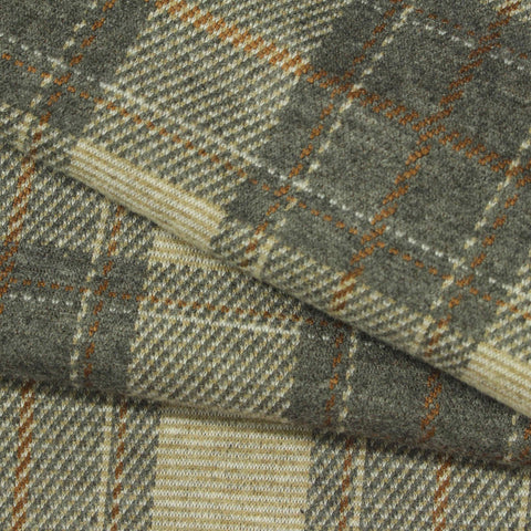 Grey Plaid Interlock Knit, Polyester, 252 gsm