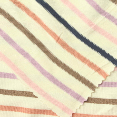 White Horizontal-Stripe Jersey Knit, Viscose, 160 gsm
