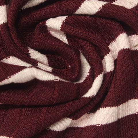 Maroon Horizontal-Stripe Rib Knit, Poly-Viscose