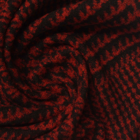 Red Houndstooth Jacquard, Poly-Viscose, 300 gsm