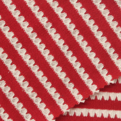 Red Horizontal-Stripe Jersey Knit, Polyester, 220 gsm