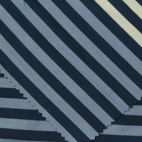 Dark Blue Horizontal-Stripe Ponte Knit, Poly-Viscose