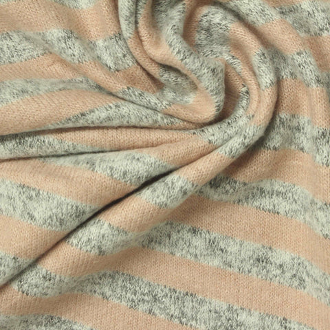 Light Pink Horizontal-Stripe Chunky Knit, Viscose-Poly