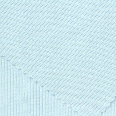 Polyester Cotton Stretch Rib Knit Fabric, 220 gsm, 160 cm — Blue