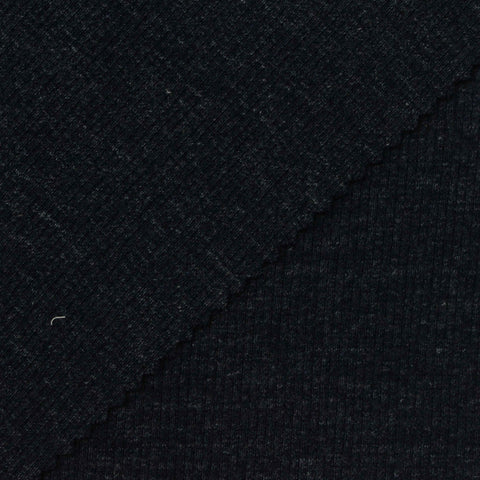 Dark Grey Marl Rib Knit, Cotton-Poly, 380 gsm