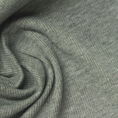 Heathered Grey Marl Rib Knit, Polyester, 302 gsm