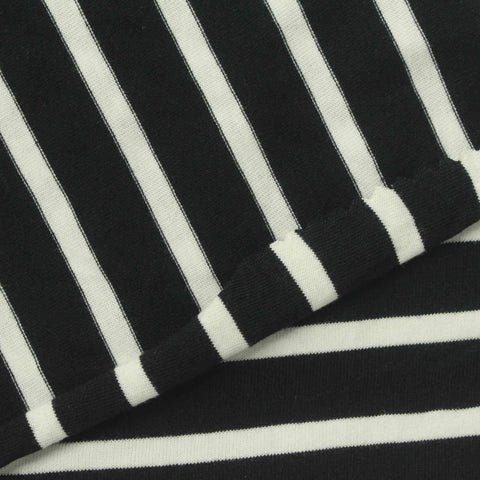 Black Horizontal-Stripe Jersey Knit, Cotton, 170 gsm