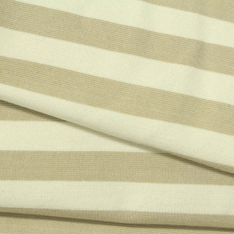 Beige Horizontal-Stripe Ponte Knit, Viscose-Nylon, 310 gsm