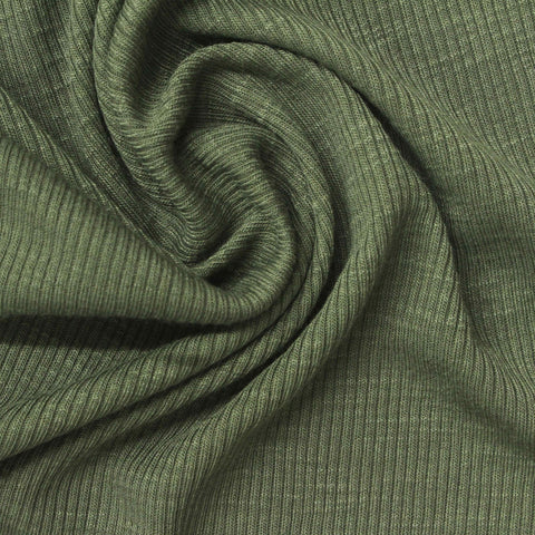 Olive Marl Rib Knit, Poly-Viscose