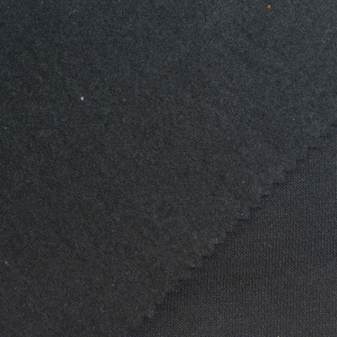 Brushed Polyester Cotton French Terry Fabric, 265 gsm, 180 cm — Black