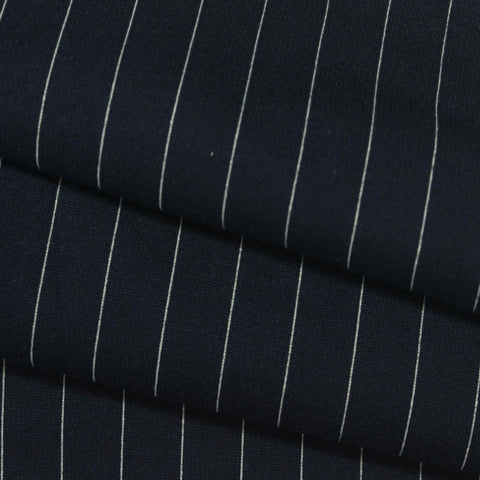 White Vertical-Stripe Ponte Knit, Viscose-Poly