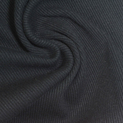 Cotton Polyester Stretch Rib Knit Fabric, 400 gsm, 120 cm — Black