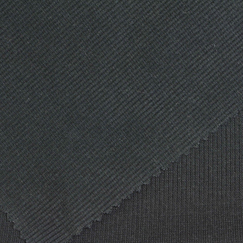 Polyester Cotton Stretch Rib Knit Fabric, 390 gsm, 130 cm — Black