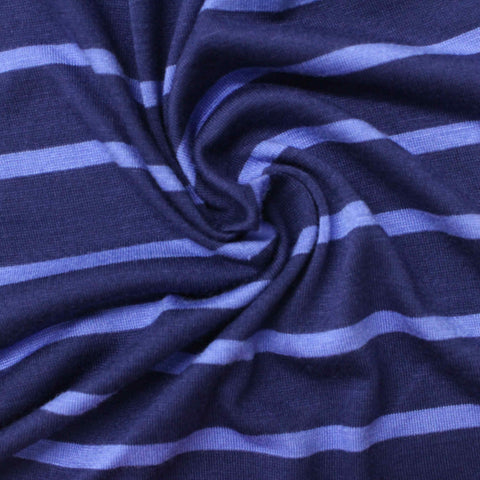 Navy Stripes Jersey Knit, Viscose, 142 gsm