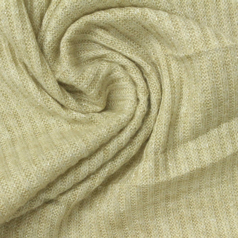 Viscose Polyester Blend Metallic Rib Knit Fabric, 190 gsm, 138 cm — Khaki